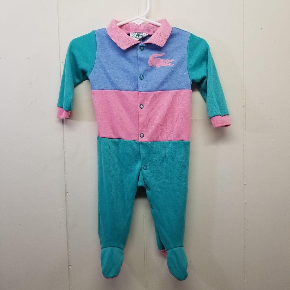 Izod Lacoste S Vintage One Piece Bodysuit Creeper Sleeper Pink Blue Green‎